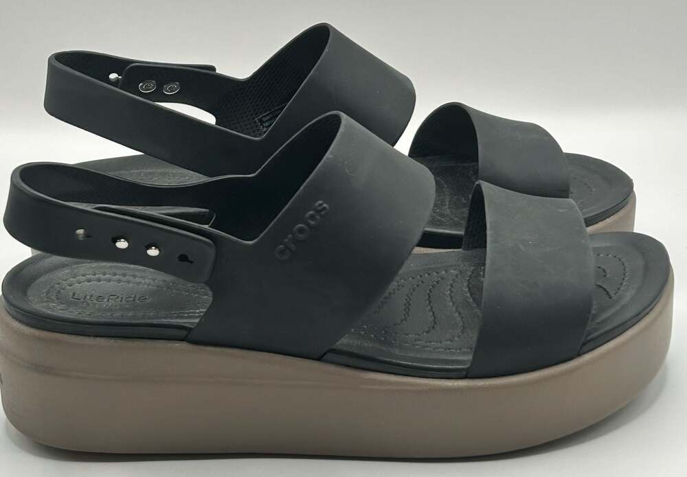 Crocs Brooklyn Low Wedge Platform Sandals Black Mushroom Women's Size 9 - Picture 2 of 6